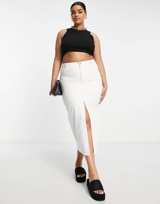ASOS DESIGN Curve - Denim maxi rok in jaren 90-stijl in wit, 3 van 4