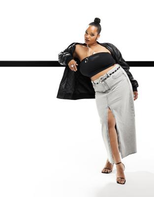 Asos Curve Asos Design Curve Denim Maxi Skirt In Wash Gray