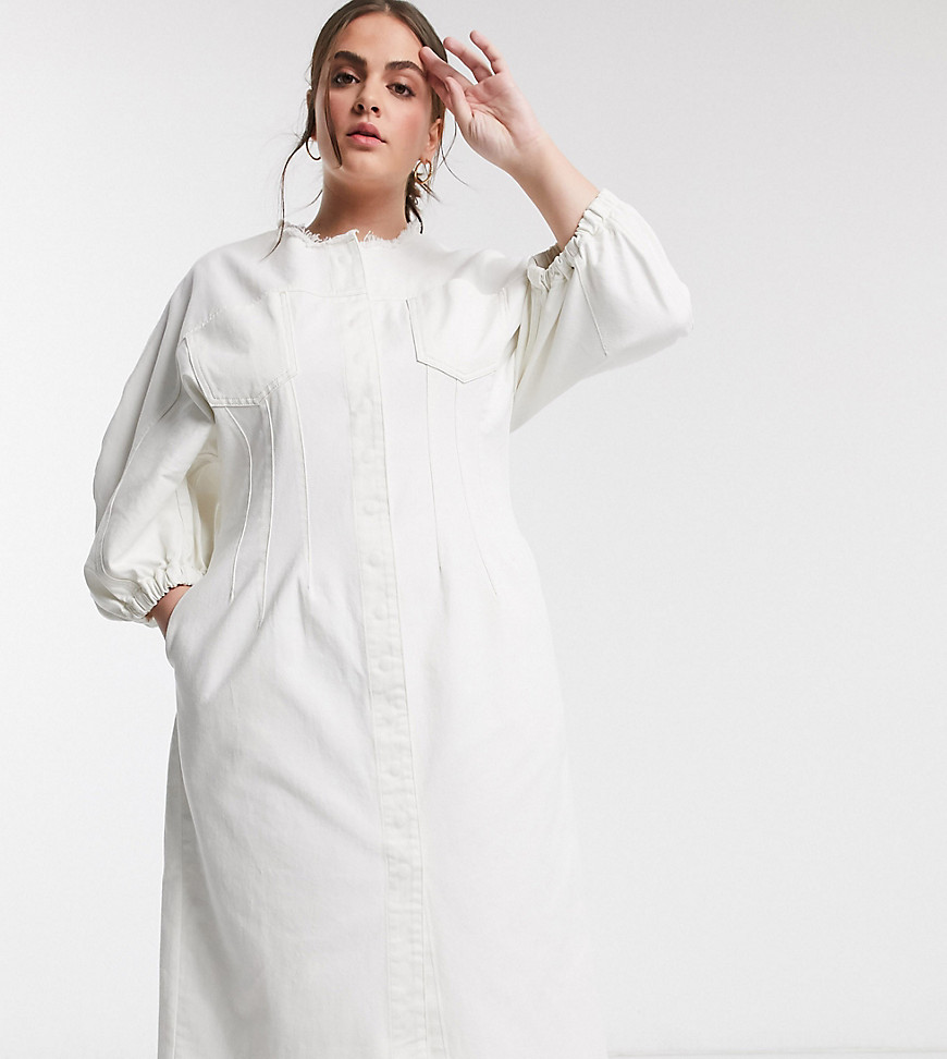ASOS DESIGN - Curve - Denim midi-jurk in wit