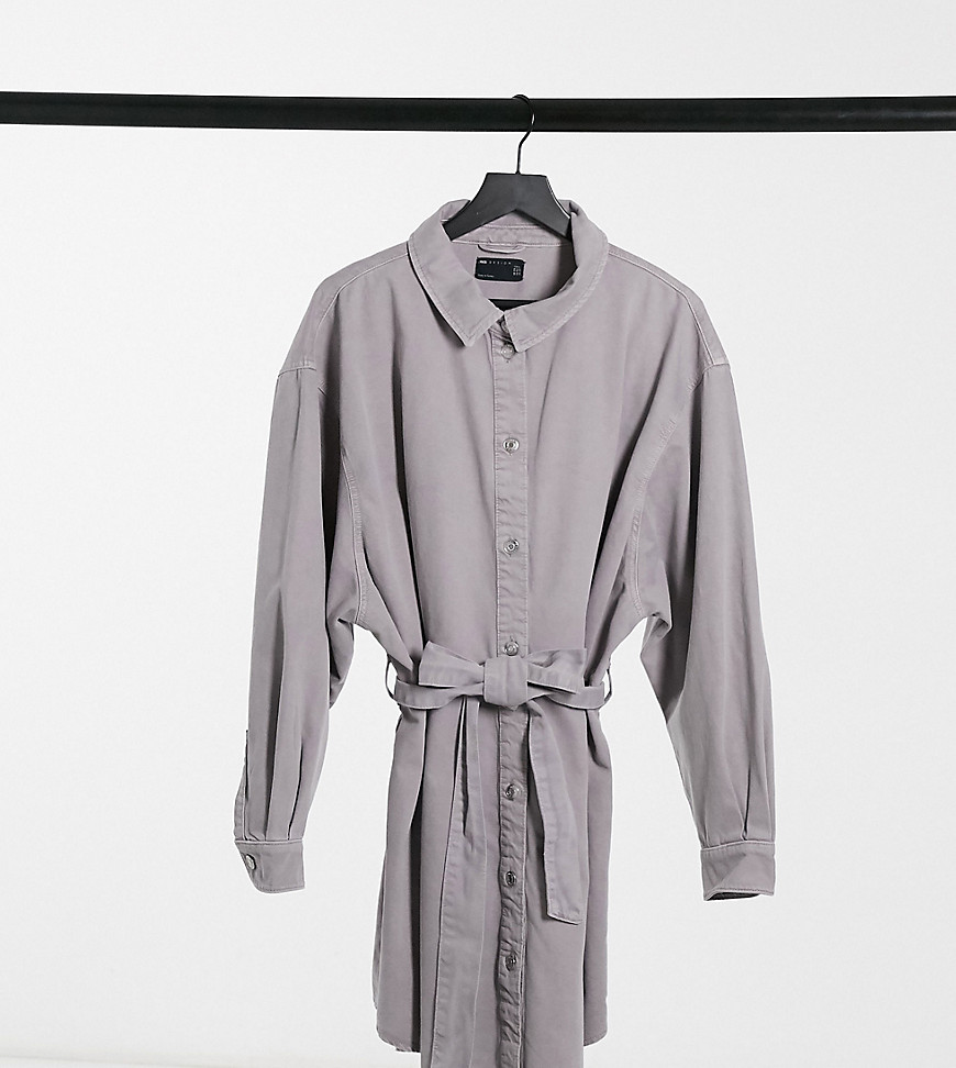 ASOS DESIGN Curve denim oversized belted shirt dress in washed lavender-Purple