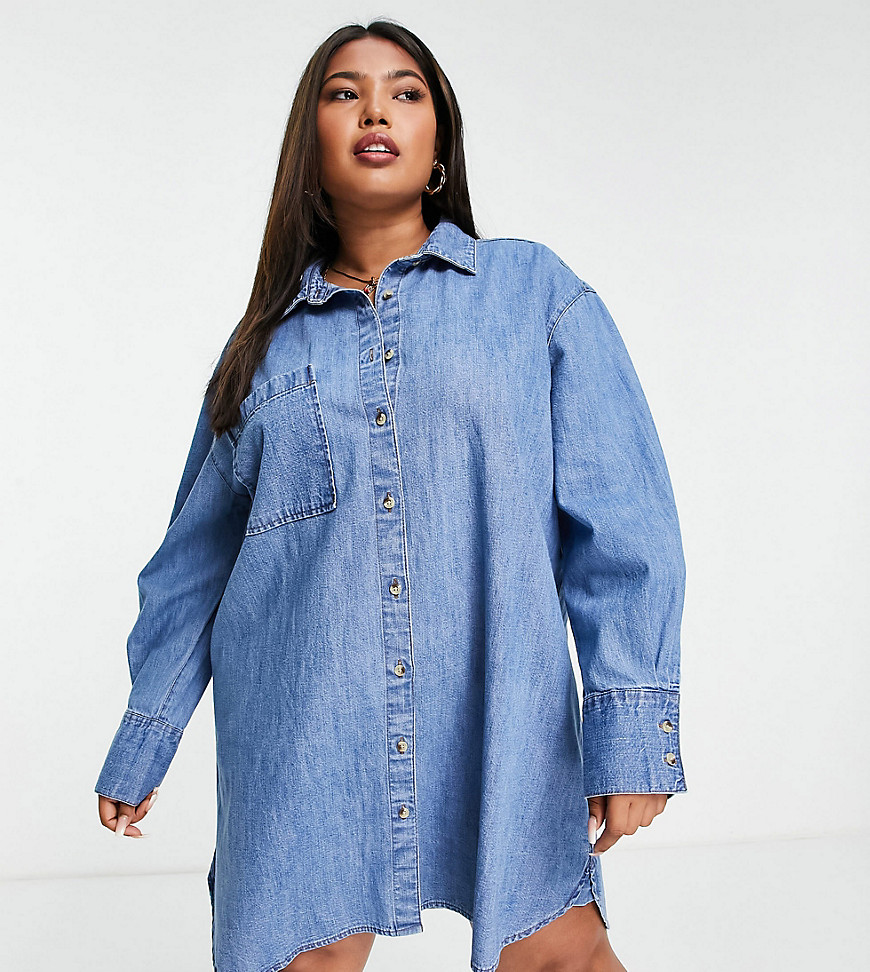 Plus-size dress by ASOS DESIGN Spread collar Button placket Chest pocket Oversized fit