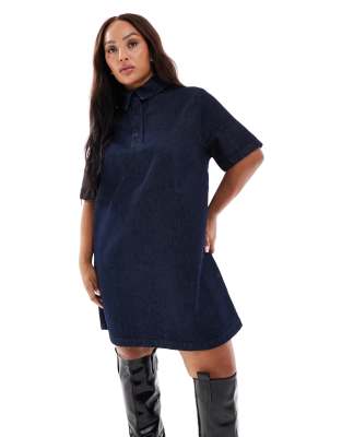 Asos Curve Asos Design Curve Denim Polo Mini Dress In Blue