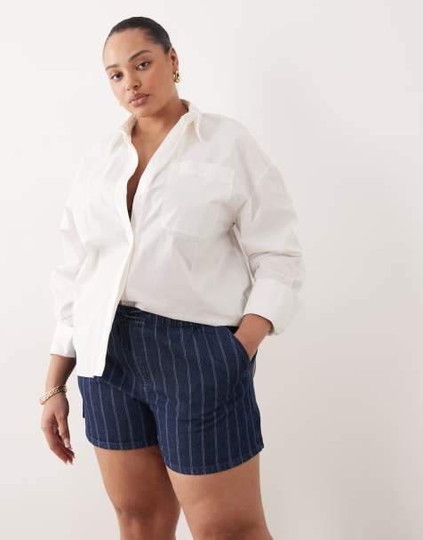 ASOS DESIGN Curve denim pull on shorts in stripes - view 1