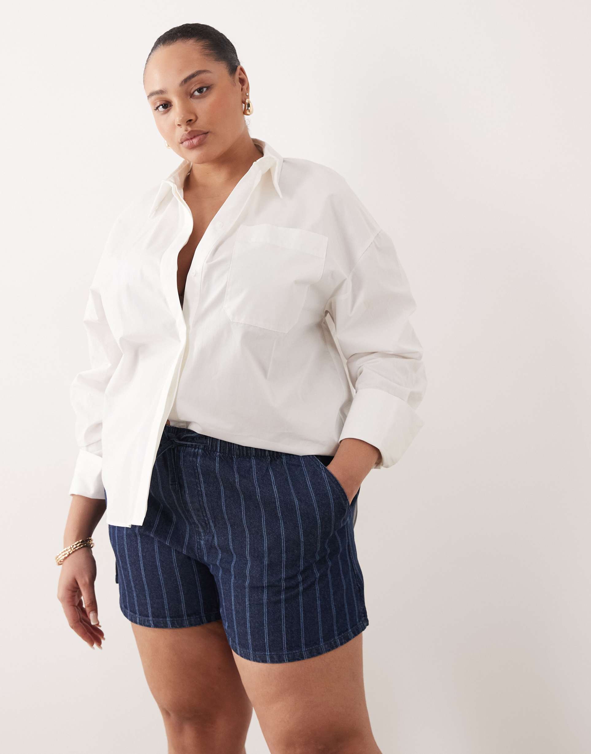 asos design curve denim pull on shorts in stripes