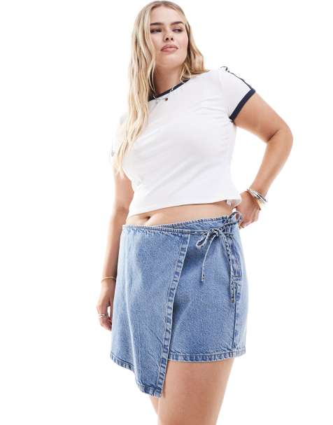 ASOS DESIGN Curve - Denim rokje in mid-wash blauw - view 1