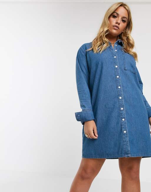 ASOS DESIGN Curve denim shirt dress in blue