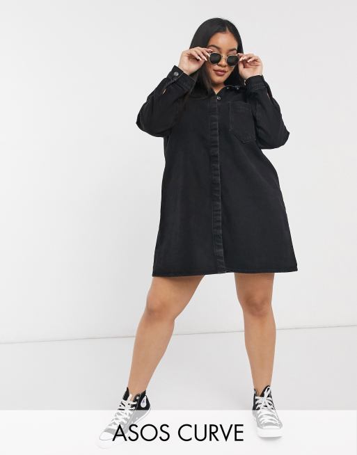 ASOS DESIGN Curve denim shirt dress in washed black