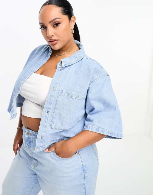 Boxy Cropped Short Sleeved Denim Shirt