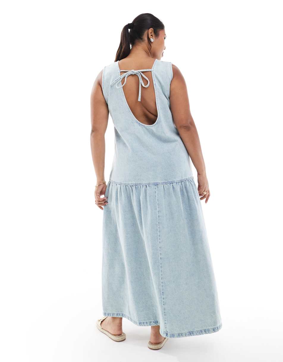 Asos Curve Asos Design Curve Denim Sleeveless Midi Dress With Dropped Waist