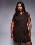 [ASOS Curve] ASOS DESIGN Curve denim V neck dress with button through in chocolate-Brown 20 Chocolate