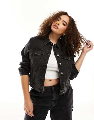 Asos Curve Asos Design Curve Denim Western Jacket In Wash Black