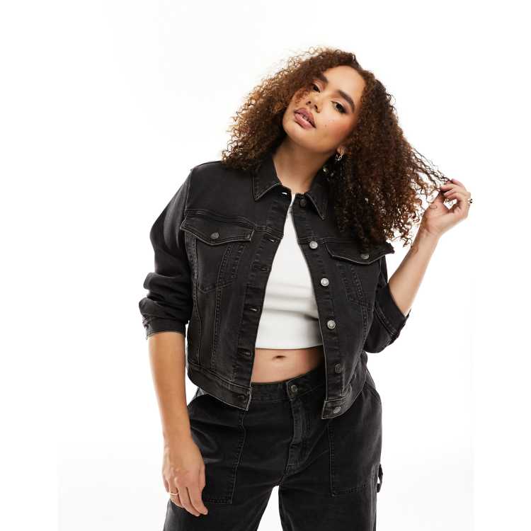 Asos design denim girlfriend jacket in washed black best sale