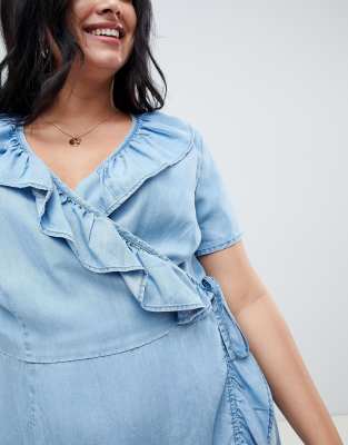 denim frill wrap dress