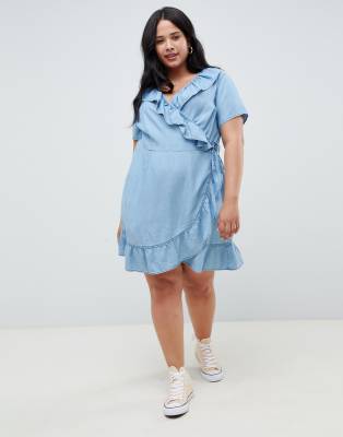 denim frill wrap dress