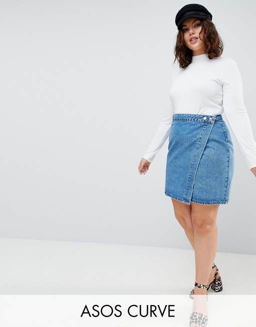 Plus Denim Wrap Skirt