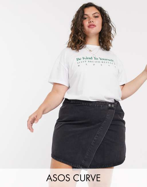 ASOS DESIGN Curve denim wrap skirt in washed black