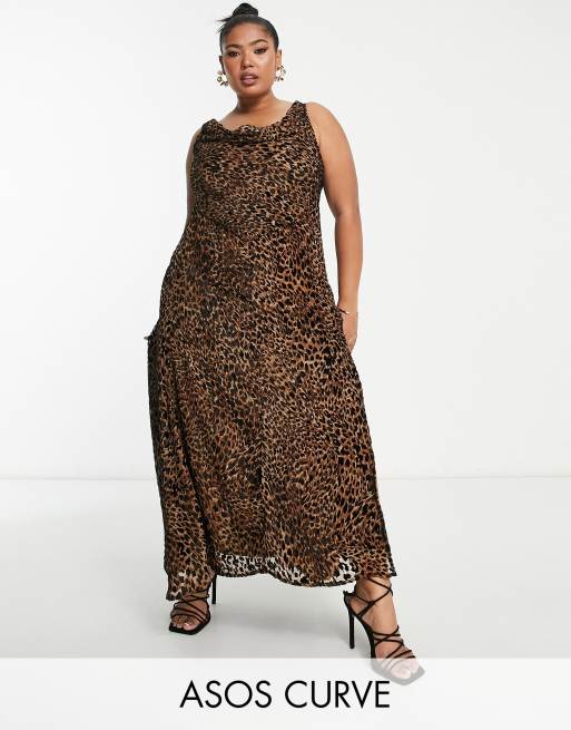 ASOS DESIGN Curve devore midi slip dress in animal print