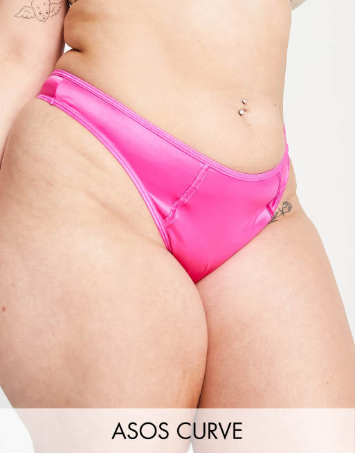 ASOS DESIGN Curve Deyanna satin corset & thong in hot pink