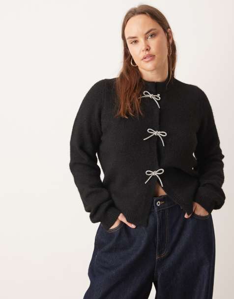 ASOS DESIGN Curve diamante bow front cardigan in black - view 1