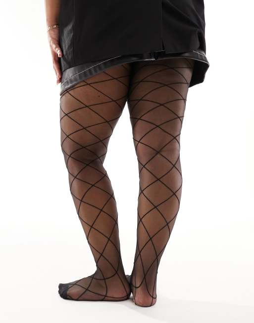 ASOS DESIGN Curve diamond pattern tights in black