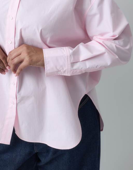 ASOS DESIGN Curve dipped hem oversized shirt in pink, 4 of 4