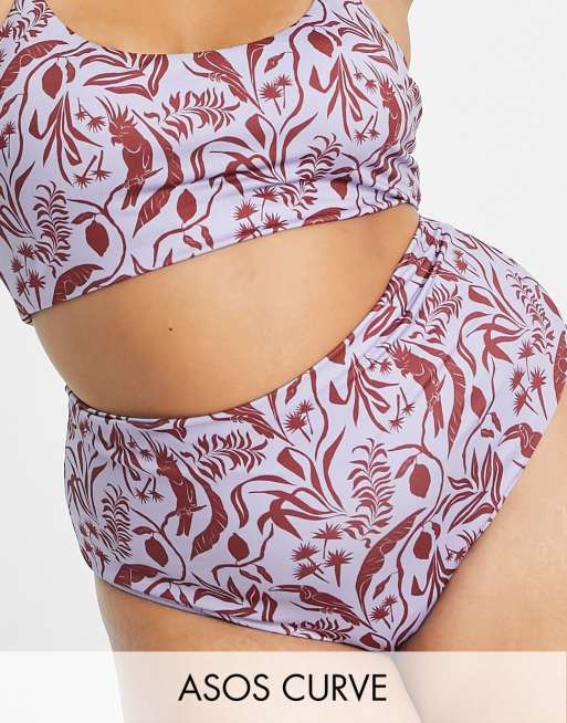ASOS DESIGN Curve – Djungelmönstrad bikiniunderdel med hög midja 