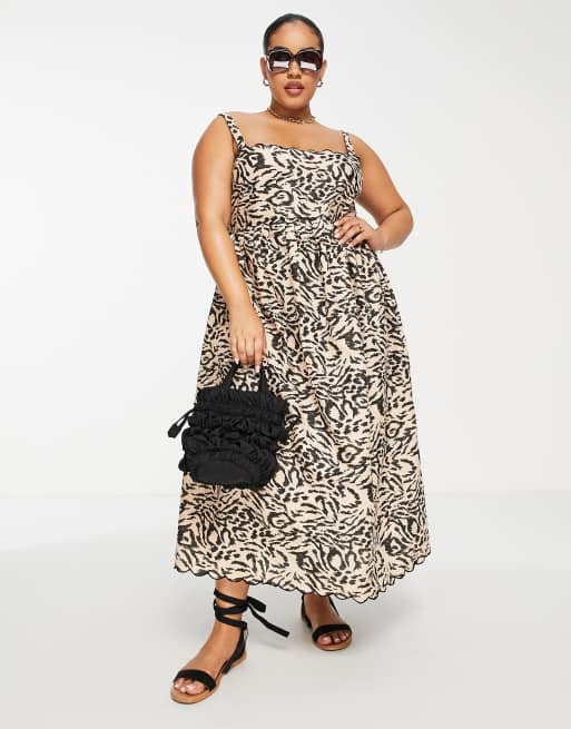 ASOS DESIGN Curve – Djurmönstrad sommarklänning i midilängd med uddkant och utskurna detaljer , 4 av 4