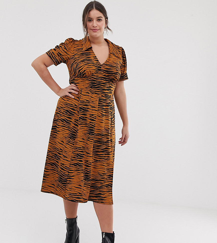 ASOS DESIGN Curve djurmönstrad teaklänning i midi-modell-Flerfärgad