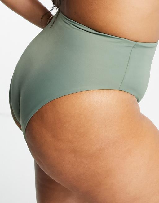 ASOS DESIGN Curve – Dół od bikini z wysokim stanem w kolorze khaki, 2 z 4
