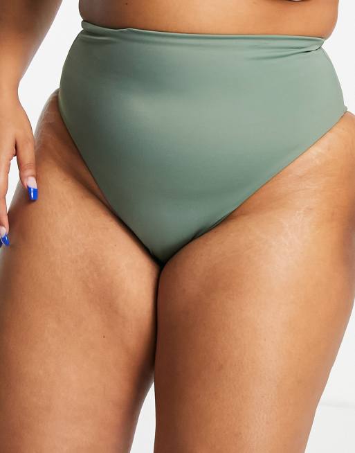 ASOS DESIGN Curve – Dół od bikini z wysokim stanem w kolorze khaki, 4 z 4