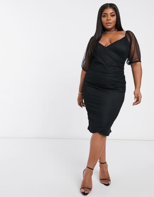 Black dobby discount mesh midi dress