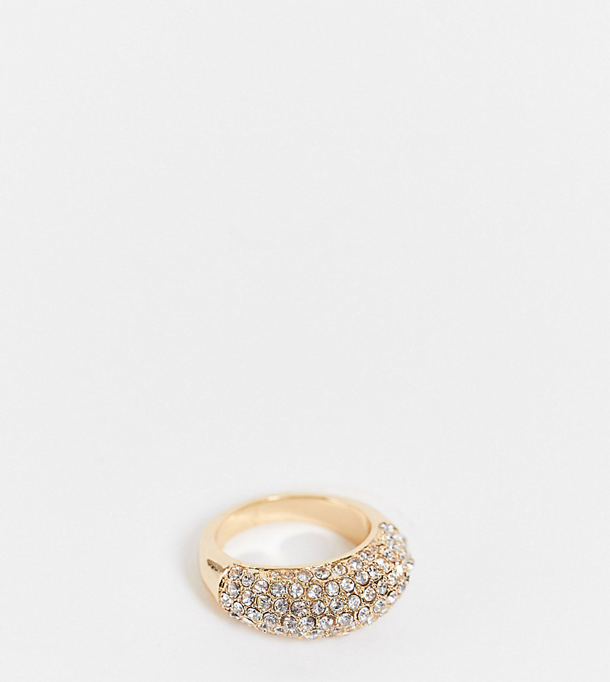 ASOS DESIGN Curve domed ring with clear crystals in gold tone