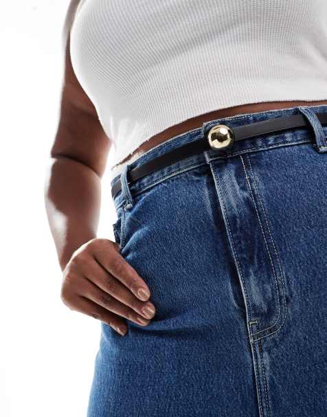 ASOS DESIGN CURVE domed skinny waist and hip belt in black - view 1