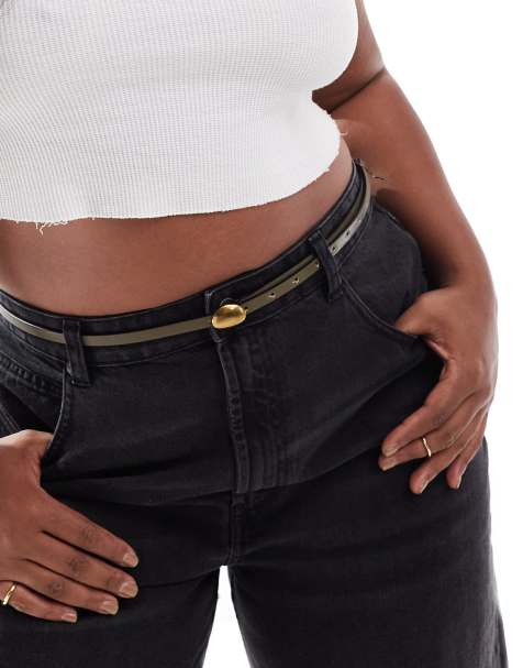 ASOS DESIGN CURVE domed skinny waist and hip belt in khaki - view 1
