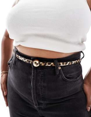 ASOS DESIGN CURVE domed skinny waist and hip belt in leopard-Brown