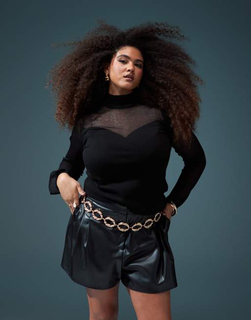 ASOS DESIGN Curve - Doorschijnende en effen gebreide top met hartvormige halslijn in zwart