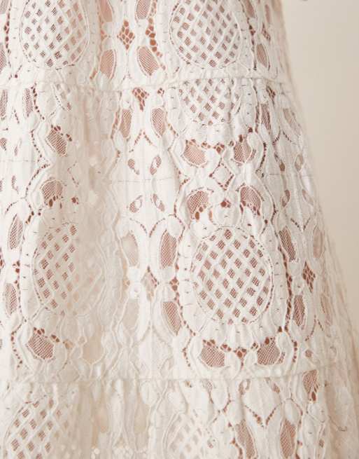 ASOS DESIGN Curve - Doorschijnende maxi rok van premium kant met textuur in wit, 4 van 5