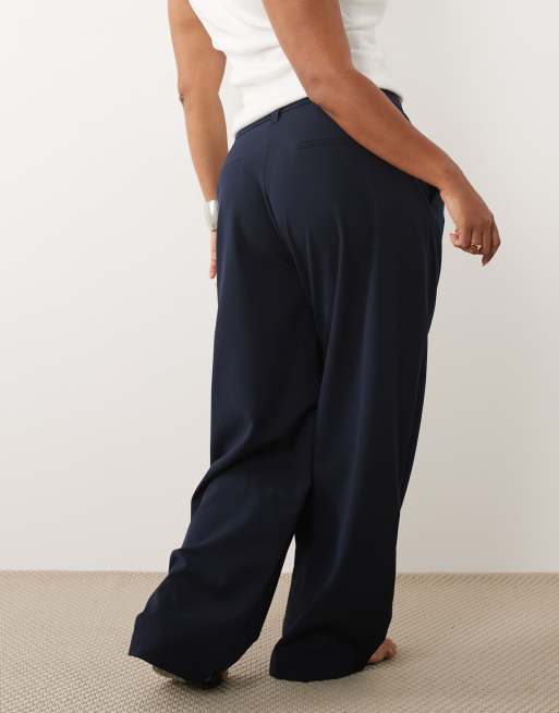 ASOS DESIGN Curve – Dopasowane granatowe spodnie z baryłkowymi nogawkami, 3 z 5