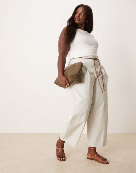ASOS DESIGN Curve tailored extreme barrel trousers with pleat detail in stone