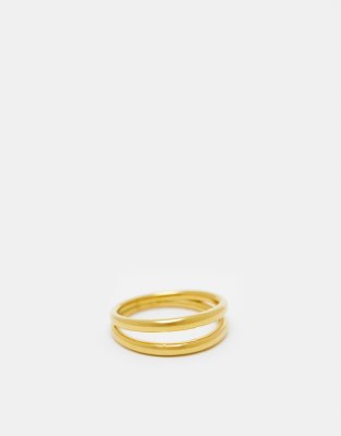 ASOS DESIGN Curve - Doppel-Bandring aus wasserfestem Edelstahl in Goldoptik-Goldfarben