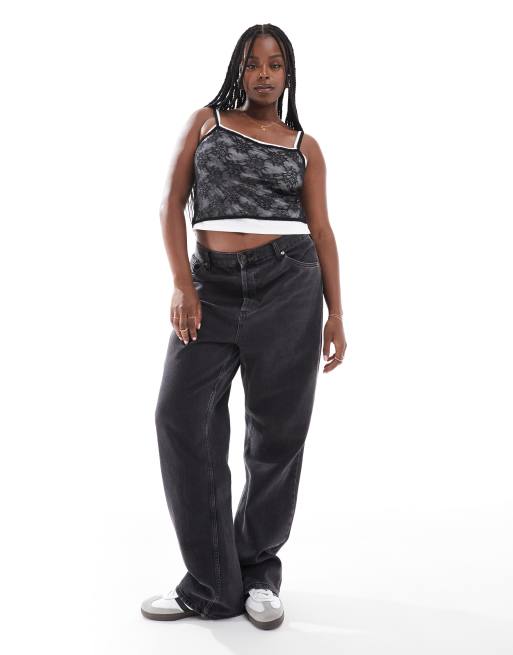 ASOS DESIGN Curve – Doppellagiges Trägertop in Schwarz und Weiß mit kontrastierender Spitze, 3 von 4