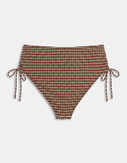 ASOS DESIGN Curve - Dori - Bas de bikini taille haute froncé à rayures coucher de soleil, 6 de 8