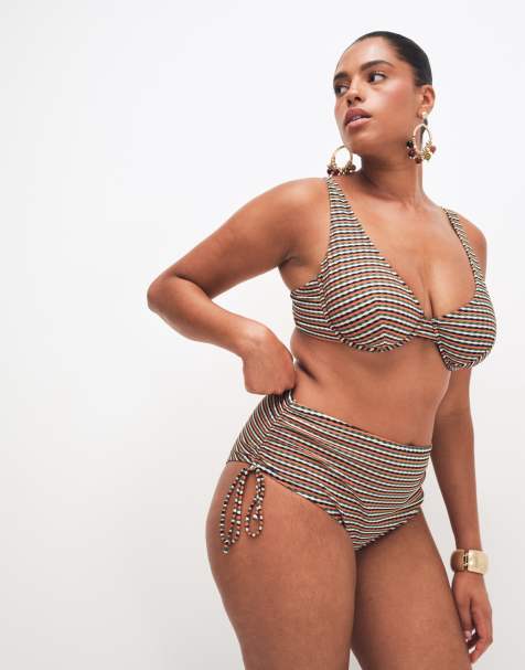 ASOS DESIGN Curve – Dori – Bikini mit Streifen in Sonnenuntergangsfarben - view 1