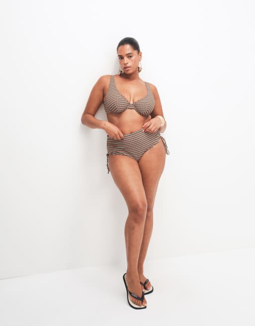 ASOS DESIGN Curve Dori high apex underwire bikini top in sunset stripe, 2 of 8