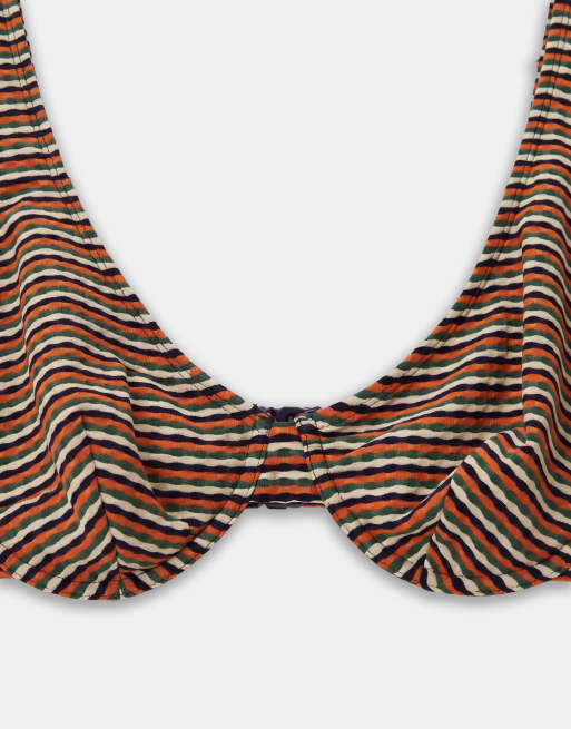 ASOS DESIGN Curve Dori high apex underwire bikini top in sunset stripe, 7 of 8