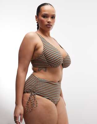 Asos Curve Asos Design Curve Dori Ruched High Waisted Bikini Bottom In Multi