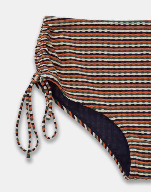 ASOS DESIGN Curve Dori ruched high waisted bikini bottom in sunset stripe, 7 of 8