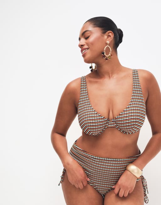 ASOS DESIGN Curve - Dori - Stribet bikinitop med bøjle og høje spidser, 3 af 8
