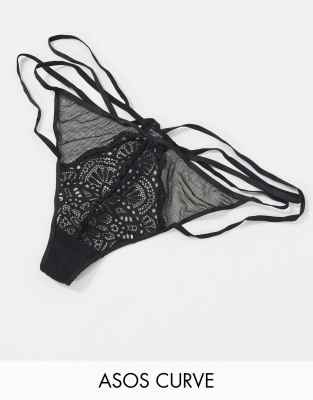 ASOS DESIGN Curve Doria lace & mesh thong-Black