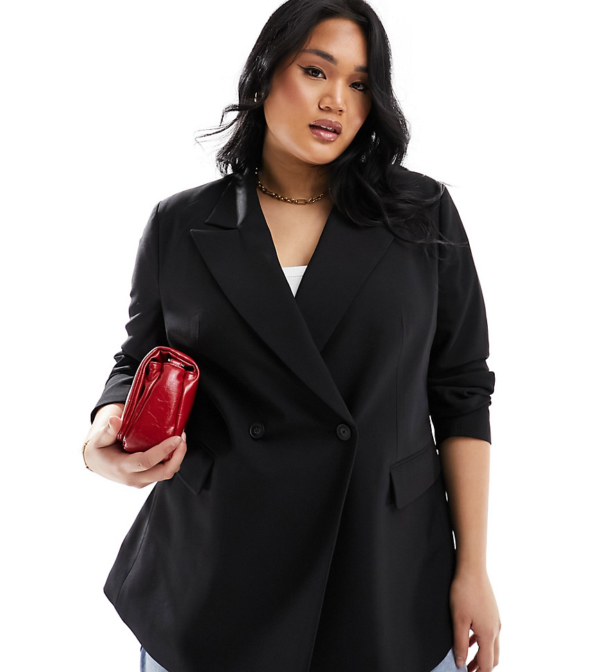 ASOS DESIGN Curve double breasted blazer in black